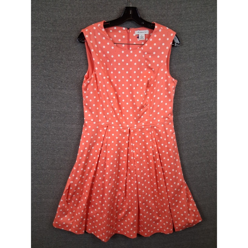 Liz Claiborne Dress Womens 12 Pink Peach Polka Dot Retro 1950s Classic Tradwife
